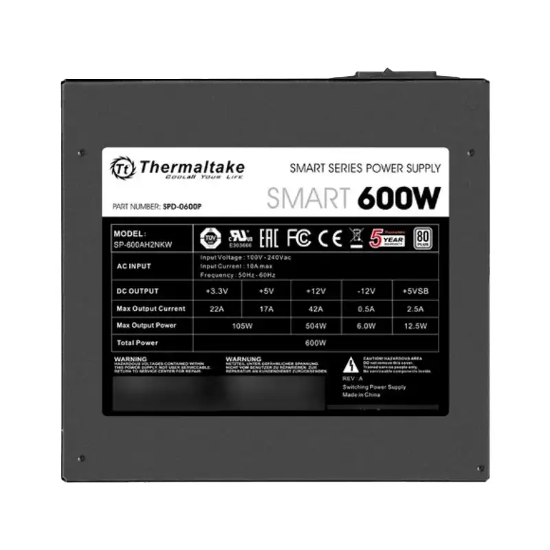 ITSCA - Fuente de poder 600w Thermaltake Smart Certificada 80 Plus