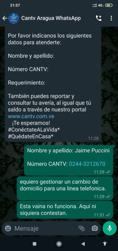 ITSCA - Whatsapp de CANTV